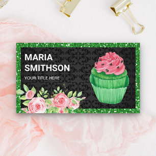 Roze Roses Floral Green Velvet Cupcake Bakery Visitekaartje