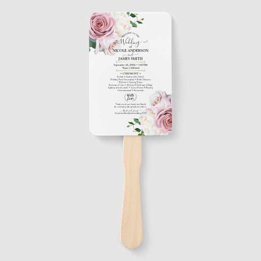 Roze Roses Floral Greenery Minimal Modern Wedding Handwaaier (Voorkant)