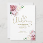 Roze Roses Floral Greenery Minimal Modern Wedding Kaart (Voorkant)