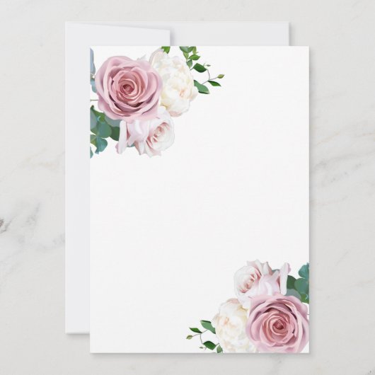 Roze Roses Floral Greenery Minimal Modern Wedding Kaart (Achterkant)
