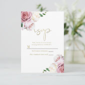 Roze Roses Floral Greenery Modern Wedding RSVP Kaart (Staand voorkant)