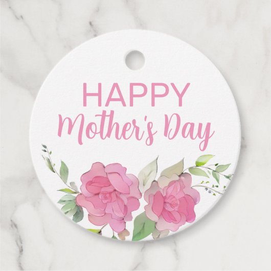 Roze Roses Floral Happy Moederdag Bedankjes Labels (Voorkant)