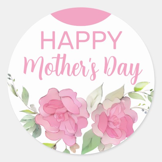 Roze Roses Floral Happy Moederdag Ronde Sticker (Voorkant)