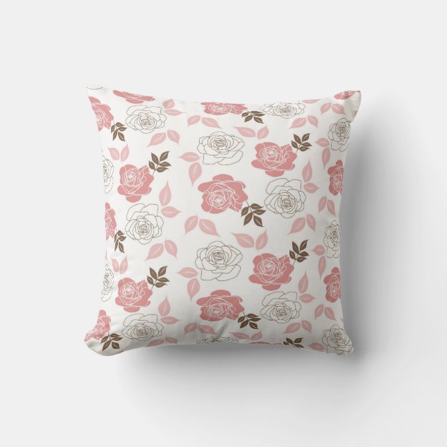 Roze Roses Floral Kussen (Voorkant)