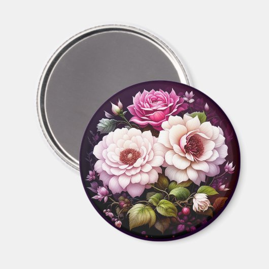 Roze Roses Floral Magneet (Voorkant / Achterkant)