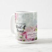 Roze Roses Floral Maid of Honor Wedding Favor Koffiemok (Voorkant links)