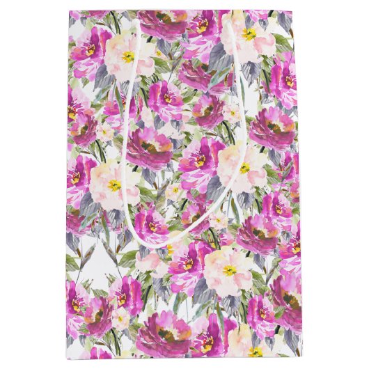 Roze Roses Floral Medium Cadeauzakje (Voorkant)