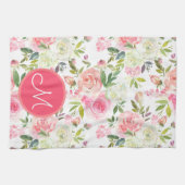 Roze Roses Floral Monogrammed Kitchen Towel Theedoek (Horizontaal)
