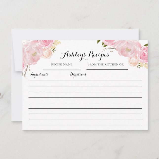 Roze Roses Floral Recipe cards (Voorkant)