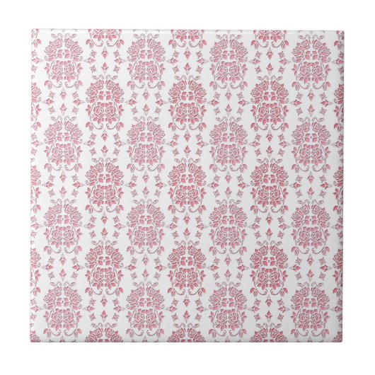 Roze Roses Floral Style Damask Patroon Tegeltje (Voorkant)