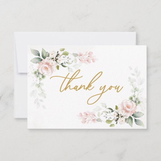 Roze Roses Foliage Baby shower Dank je wel Bedankkaart (Voorkant)
