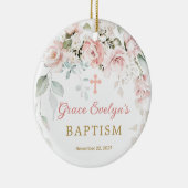 Roze Roses Foliage Cross Baptism Fotoornament Keramisch Ornament (Rechts)