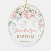 Roze Roses Foliage Cross Baptism Fotoornament Keramisch Ornament (Links)