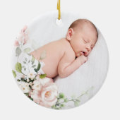 Roze Roses Foliage Cross Baptism Fotoornament Keramisch Ornament (Achterkant)