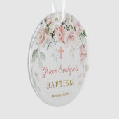 Roze Roses Foliage Cross Baptism Fotoornament Ornament (voorkant)