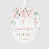 Roze Roses Foliage Cross Baptism Fotoornament Ornament (voorkant)