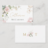 Roze Roses Foliage Weduwkaart Plaatskaartje (Voorkant / Achterkant)