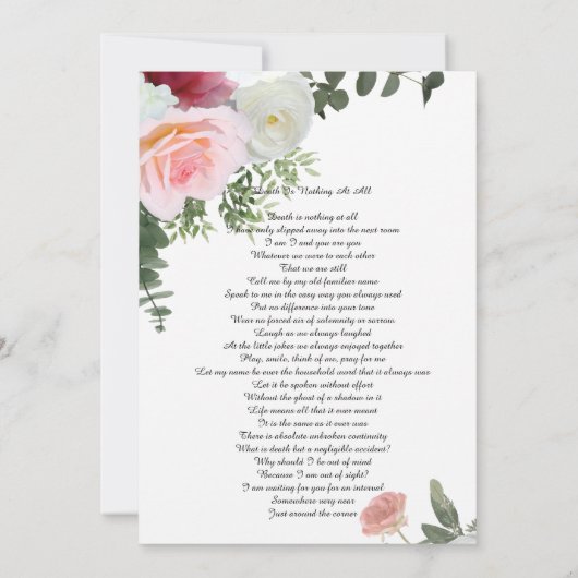 Roze Roses Funeral Announcement/Uitnodiging Kaart (Achterkant)