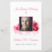 Roze Roses Funeral Memorial Card | 5,5 x 8,5 inch (Voorkant)