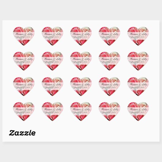 Roze Roses Gepersonaliseerd huwelijk Hart Sticker (Vel)