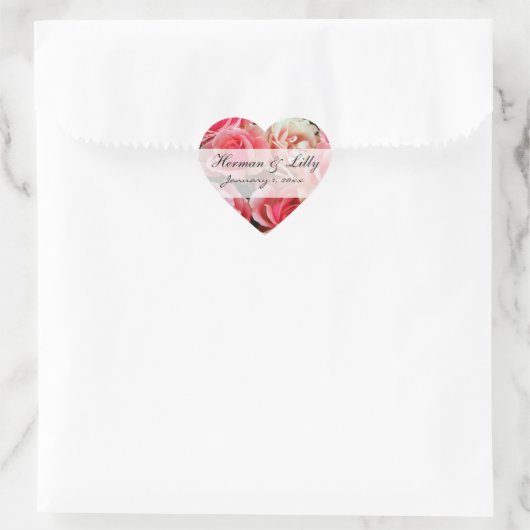 Roze Roses Gepersonaliseerd huwelijk Hart Sticker (Tas)