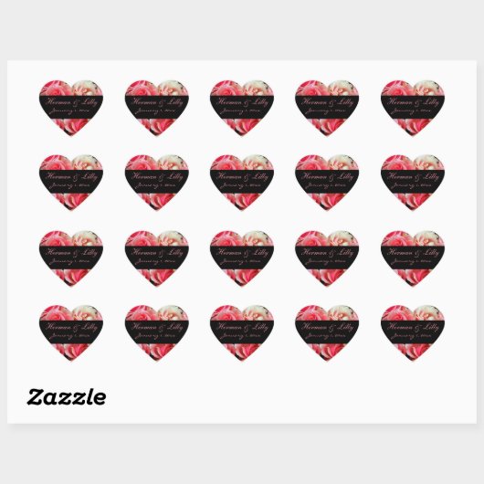 Roze Roses Gepersonaliseerd huwelijk Hart Sticker (Vel)