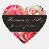 Roze Roses Gepersonaliseerd huwelijk Hart Sticker (Voorkant)