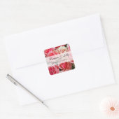 Roze Roses Gepersonaliseerd huwelijk Vierkante Sticker (Envelop)