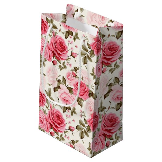 Roze Roses Gift Bag Klein Cadeauzakje (Achterkant Gekanteld)