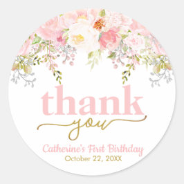 Roze Roses Girl Birthday Bedankt Ronde Sticker