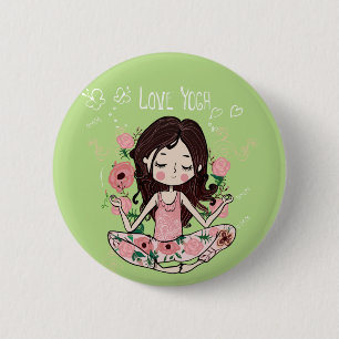 Roze Roses Girl houdt van Yoga Ronde Button 5,7 Cm