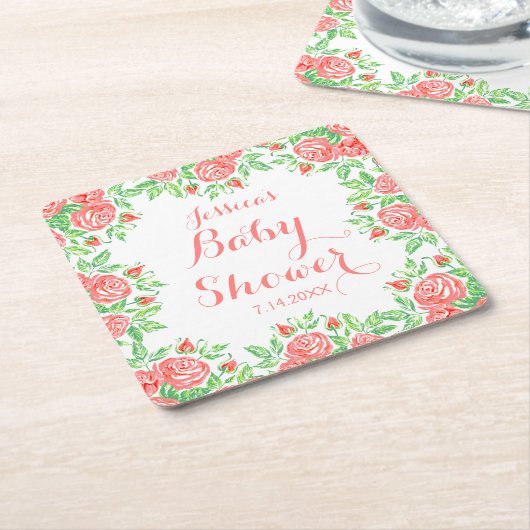 Roze Roses Girly Baby shower Kartonnen Onderzetters (Schuin)