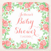 Roze Roses Girly Baby shower Kartonnen Onderzetters (Voorkant)