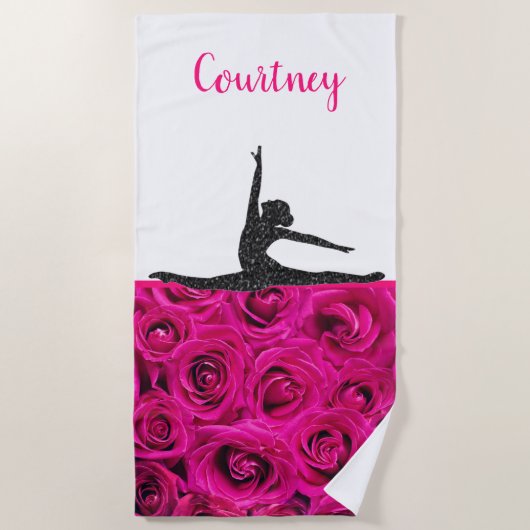 Roze Roses Glitter Gymnast Beach Towel Strandlaken (Voorkant)