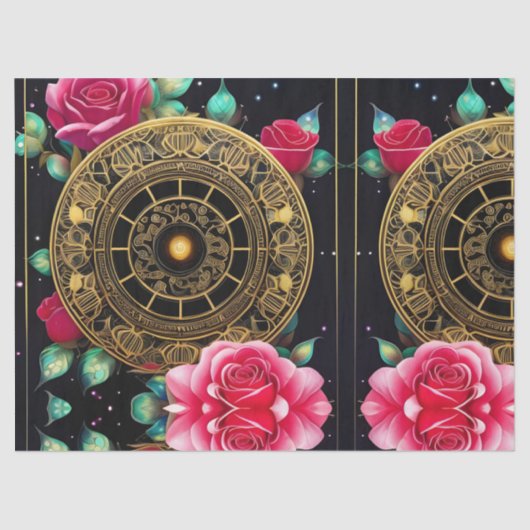 Roze Roses Gold Filigree Art Tissuepapier (Voorkant)