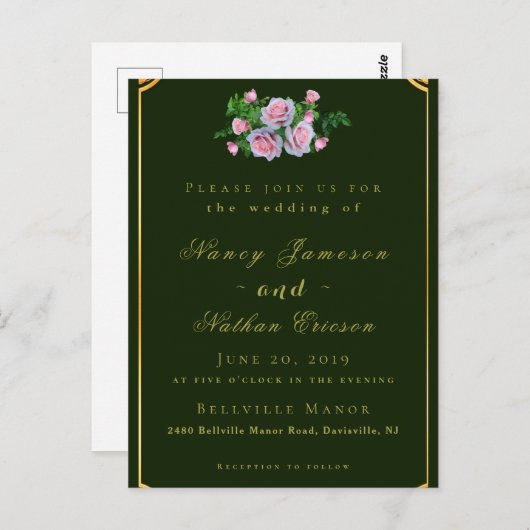 Roze Roses Gold Lettering Weddenschap Briefkaart (Voorkant / Achterkant)