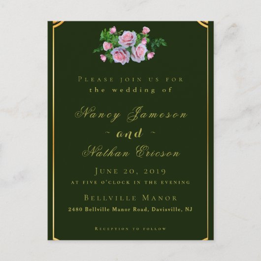 Roze Roses Gold Lettering Weddenschap Briefkaart (Voorkant)