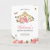 Roze Roses Gold Tiara Butterfly Quinceanera Programma (Voorkant)