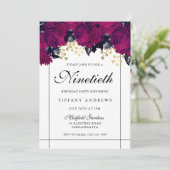 Roze Roses Gold & White, 90e verjaardag Uitnodigin Kaart (Staand voorkant)