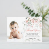Roze Roses Greenery Baptism Foto Flat Hartelijk da Bedankkaart (Staand voorkant)