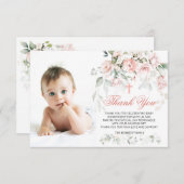 Roze Roses Greenery Baptism Foto Flat Hartelijk da Bedankkaart (Voorkant / Achterkant)