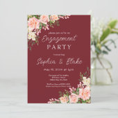 Roze Roses & Greenery- Burgundy Engagement Party Kaart (Staand voorkant)