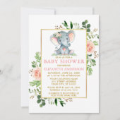 Roze Roses Greenery Elephant Baby shower Gold Kaart (Voorkant)
