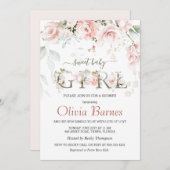 Roze Roses Greenery Foliage Baby shower Kaart (Voorkant / Achterkant)