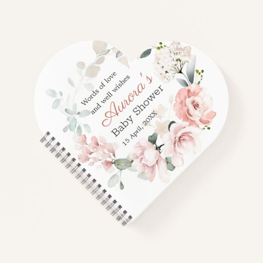 Roze Roses Greenery Foliage Baby shower Notitieboe Notitieboek (Voorkant)