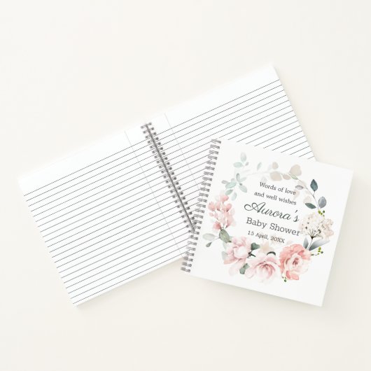 Roze Roses Greenery Foliage Baby shower Notitieboek (Binnen)