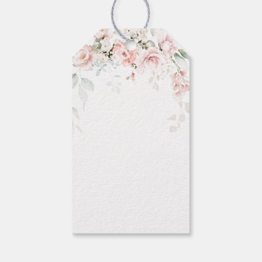 Roze Roses Greenery Foliage Cross Baptisme Cadeaulabel (Achterkant)