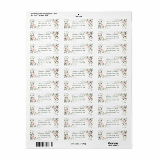 Roze Roses Greenery Foliage return address Label (Full Sheet)