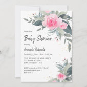 Roze Roses Greenery Girl Baby shower Kaart (Voorkant)