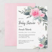 Roze Roses Greenery Girl Baby shower Kaart (Voorkant / Achterkant)